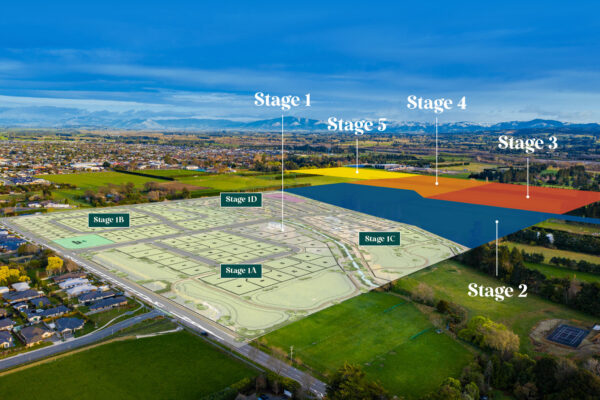 Bellgrove subdivision master and staging plan map overlay on drone view showcasing where each townhouse will be